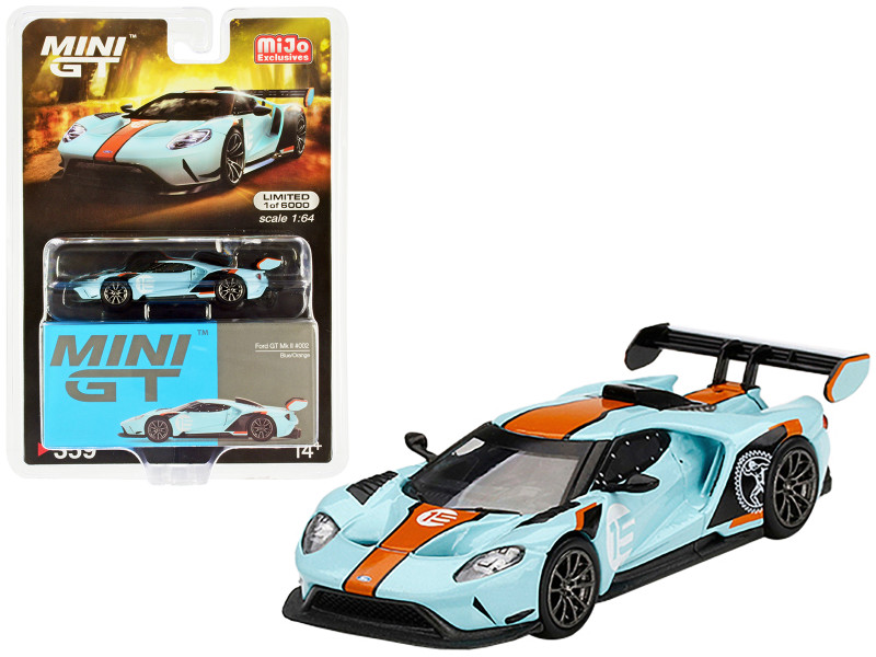 Ford GT MK II #002 #15 Light Blue Orange Stripes Limited Edition 6000 pieces Worldwide 1/64 Diecast Model Car True Scale Miniatures MGT00359