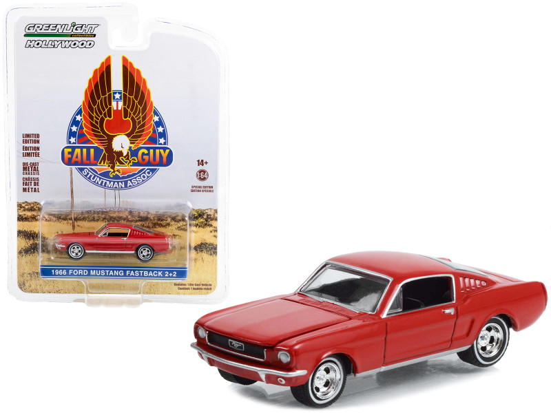 1966 Ford Mustang Fastback 2+2 Red Now Showing Fireball 500 Collision Car Fall Guy Stuntman Association Hollywood Special Edition 1/64 Diecast Model Car Greenlight 44965A