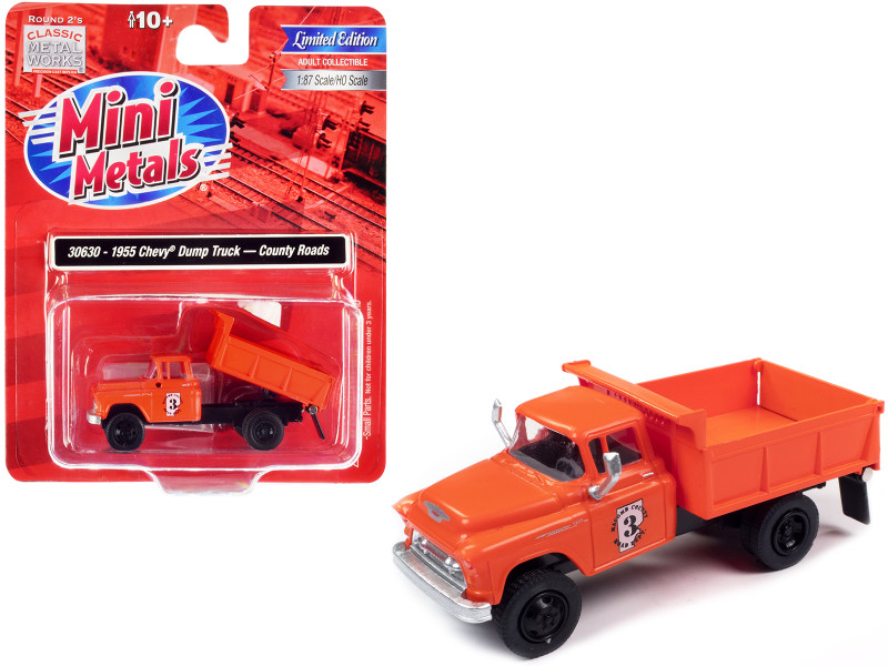 1955 Chevrolet Dump Truck Orange Macomb County Road Department 1/87 HO Scale Model Classic Metal Works 30630