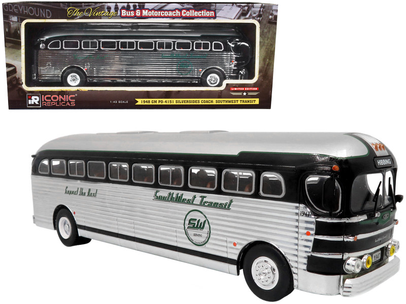 1948 GM PD-4151 Silversides Coach Bus Southwest Transit: Expect the Best Vintage Bus & Motorcoach Collection 1/43 Diecast Model Iconic Replicas 43-0376