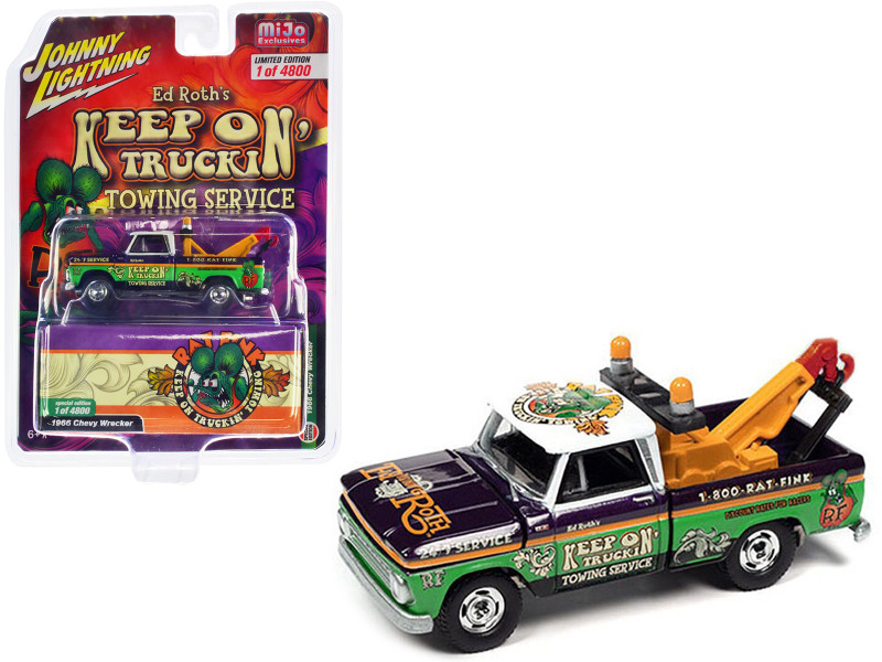 1966 Chevrolet Wrecker Tow Truck Ed Roth's Rat Fink: Keep on Truckin Towing Service Limited Edition 4800 Pieces Worldwide 1/64 Diecast Model Car Johnny Lightning JLCP7385
