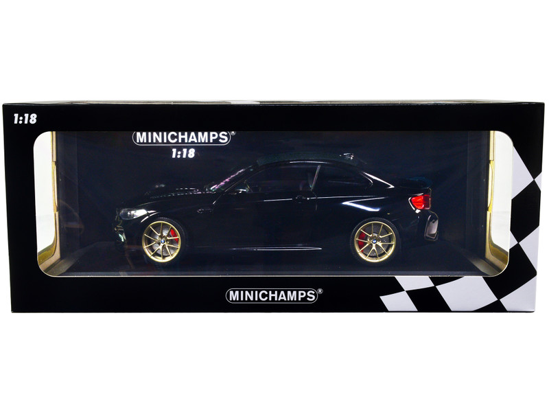 2020 BMW M2 CS Black Metallic Carbon Top Gold Wheels 1/18 Diecast Model Car Minichamps 155021021
