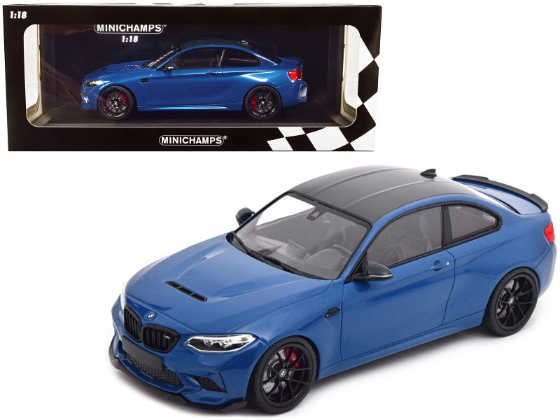 2020 BMW M2 CS Blue Metallic Carbon Top 1/18 Diecast Model Car Minichamps 155021022