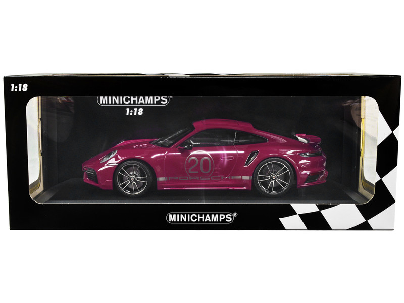 2021 Porsche 911 Turbo S SportDesign Package #20 Red Violet Silver Stripes Limited Edition 504 pieces Worldwide 1/18 Diecast Model Car Minichamps 155069172