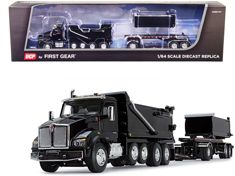 Kenworth T880 Quad-Axle Dump Truck Rogue Transfer Tandem-Axle Dump Trailer Black 1/64 Diecast Model DCP/First Gear 60-1276