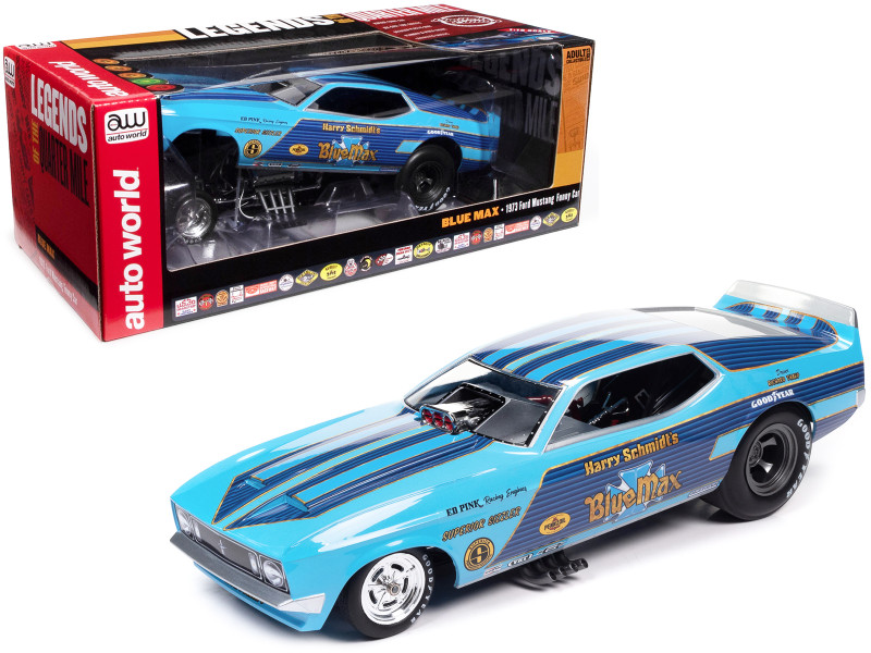1973 Ford Mustang Funny Car Harry Schmidt's Blue Max Legends Quarter Mile Series 1/18 Diecast Model Car Auto World AW299