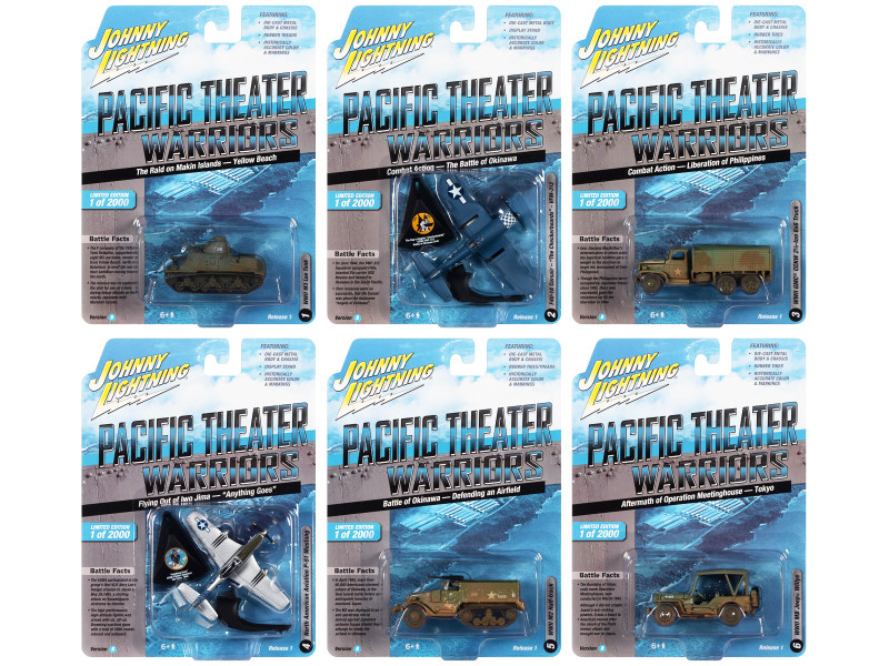 Pacific Theater Warriors Military 2022 Set B 6 pieces Release 1 1/64 -1/144 Diecast Model Cars Johnny Lightning JLML007B