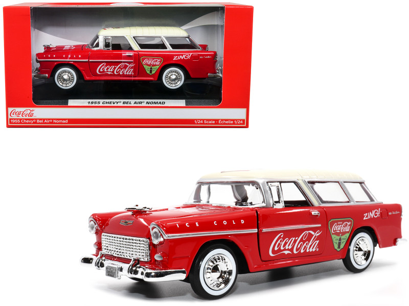 1955 Chevrolet Bel Air Nomad Red White Top Coca-Cola 1/24 Diecast Model Car Motor City Classics 424057