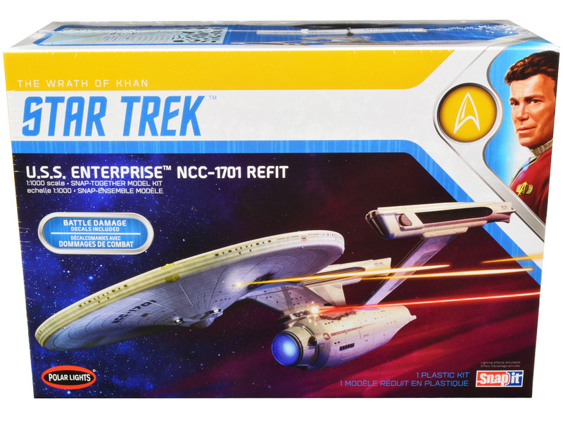 Skill 2 Snap Model Kit U.S.S. Enterprise NCC-1701 Refit Spaceship Star Trek II: The Wrath of Khan (1982) Movie 1/1000 Scale Model Polar Lights POL974M