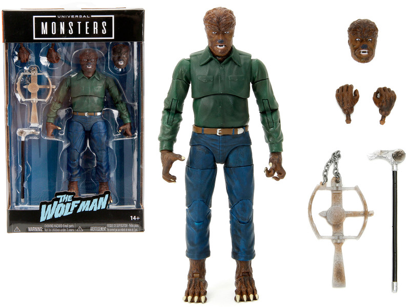 The Wolfman 6.25 Moveable Figure Cane Trap Alternate Head Hands Universal Monsters Series Jada 31962