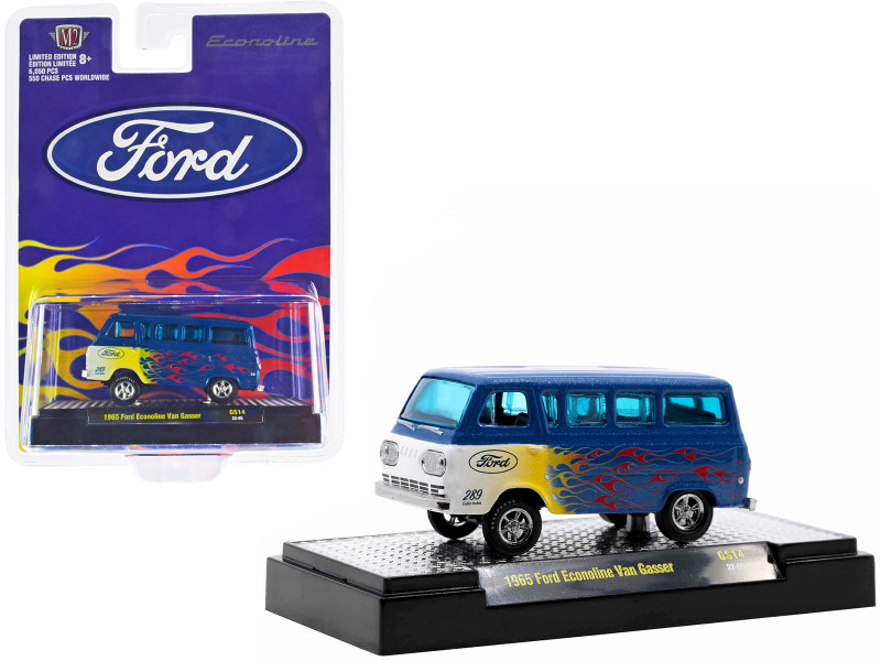 1965 Ford Econoline Van Gasser Blue Metallic Flames Limited Edition 6050 pieces Worldwide 1/64 Diecast Model Car M2 Machines 31600-GS14