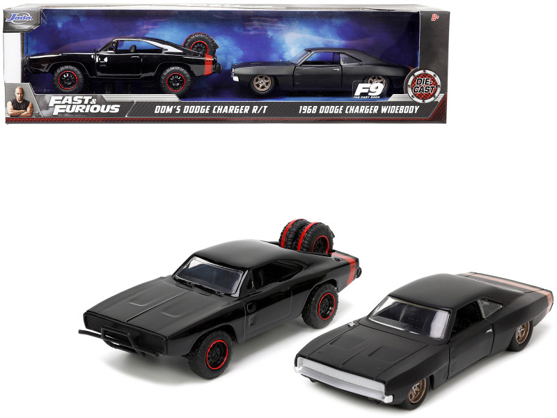 Dom's Dodge Charger R/T Black Red Tail Stripe 1968 Dodge Charger Widebody Matt Black Bronze Tail Stripe Set 2 pieces Fast & Furious Series 1/32 Diecast Model Cars Jada 32909