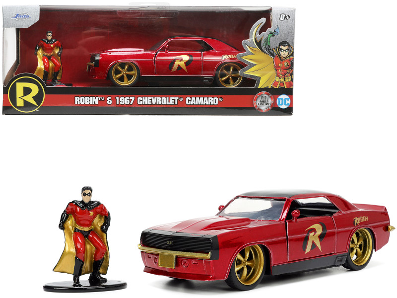 1969 Chevrolet Camaro Dark Red Metallic Black Top Robin Diecast Figure Batman Hollywood Rides Series 1/32 Diecast Model Car Jada 33088