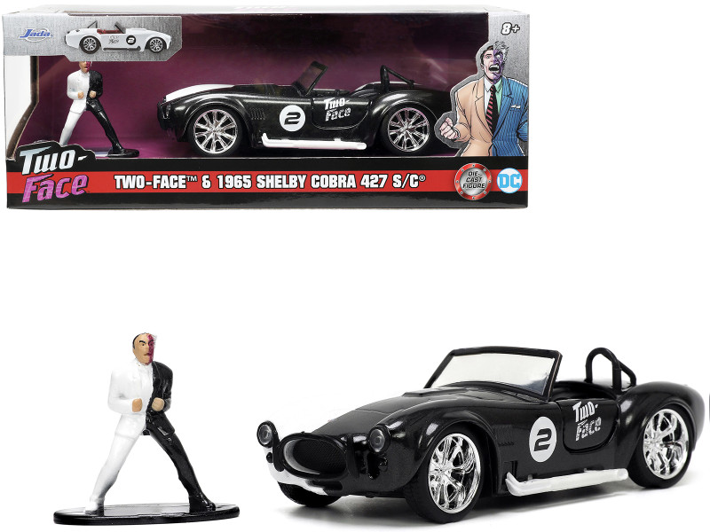 1965 Shelby Cobra 427 S/C #2 Black Metallic White Harvey Two-Face Diecast Figure Batman Hollywood Rides Series 1/32 Diecast Model Car Jada 33091