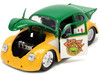 1959 Volkswagen Drag Beetle Green Yellow Michelangelo Diecast Figure Teenage Mutant Ninja Turtles Hollywood Rides Series 1/24 Diecast Model Car Jada 33741