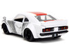 1974 Mazda RX-3 White Red Stripe Graphics Saitama Diecast Figure One Punch Man 2015-2019 TV Series 1/24 Diecast Model Car Jada 33688