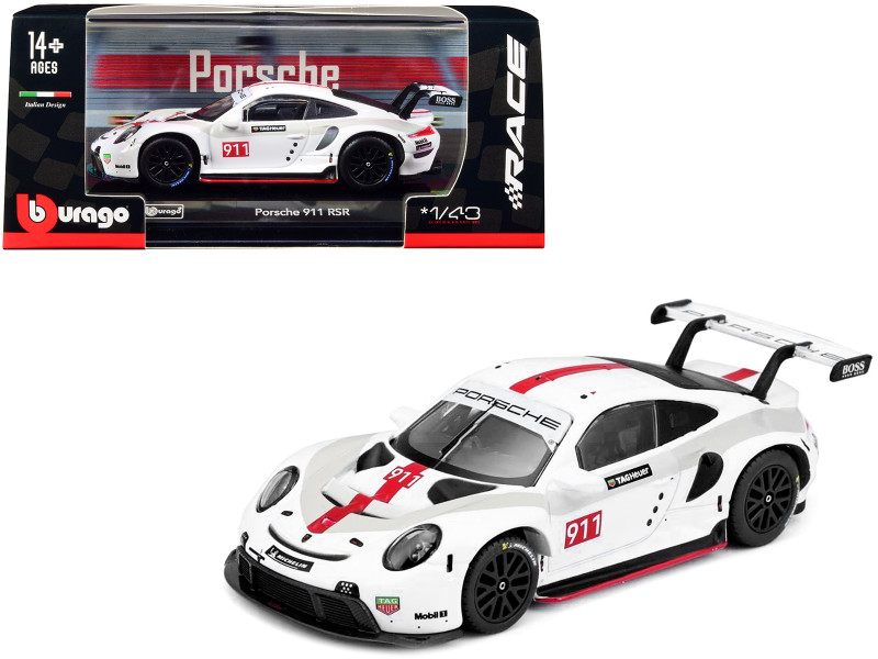 Porsche 911 RSR #911 White Red Stripe Graphics Race Series 1/43 Diecast Model Car Bburago 38302