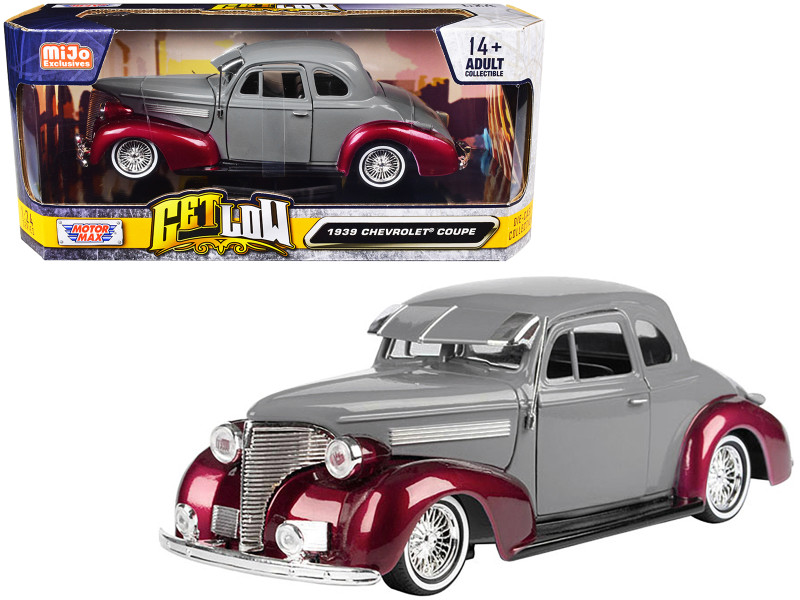 1939 Chevrolet Coupe Lowrider Gray Red Metallic Get Low Series 1/24 Diecast Model Car Motormax 79028