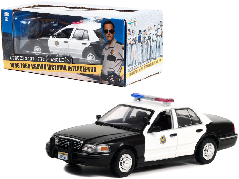 1998 Ford Crown Victoria Police Interceptor Black White Reno Sheriff's Department Lieutenant Jim Dangle Reno 911 2003-2009 TV Series 1/24 Diecast Model Car Greenlight 84162