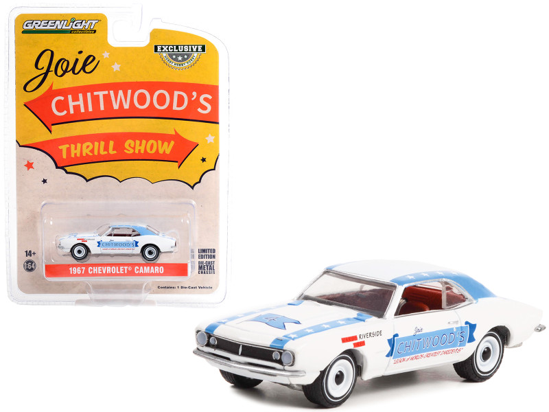 1967 Chevrolet Camaro White Blue Stripes Joie Chitwood’s Thrill Show: Legion of Worlds Greatest Daredevils Hobby Exclusive Series 1/64 Diecast Model Car Greenlight 30358