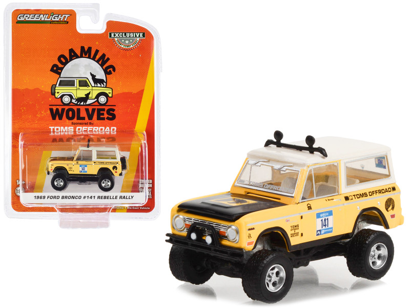 1969 Ford Bronco #141 Rebelle Rally Toms Offroad: Roaming Wolves Hobby Exclusive Series 1/64 Diecast Model Car Greenlight 30389
