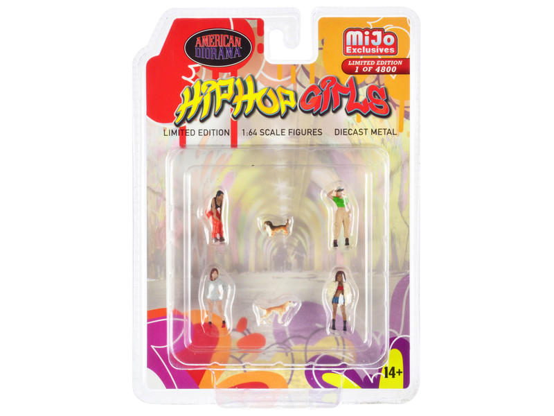 Hip Hop Girls 6 piece Diecast Set 4 Women 2 Dog Figures Limited Edition 4800 pieces Worldwide 1/64 Scale Models American Diorama AD-76505MJ