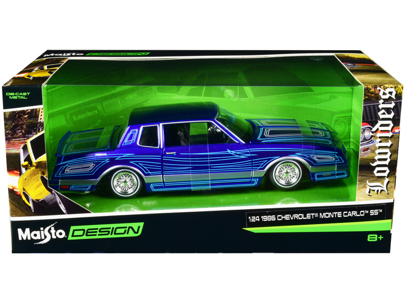 1986 Chevrolet Monte Carlo SS Lowrider Candy Blue Graphics Lowriders Series 1/24 Diecast Model Car Maisto 32542BL