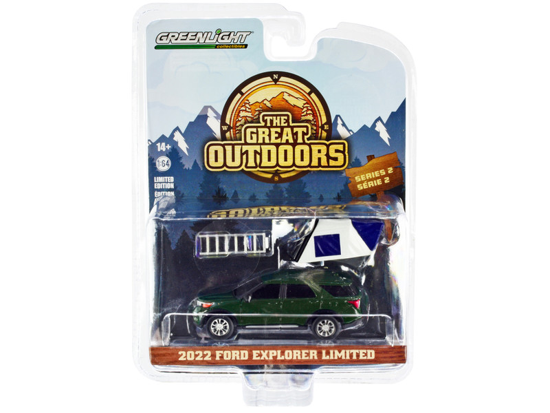 2022 Ford Explorer Limited Green Metallic Modern Rooftop Tent The Great Outdoors Series 2 1/64 Diecast Model Car Greenlight 38030F