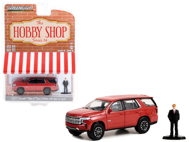 2022 Chevrolet Tahoe LT Texas Edition Red Metallic Man Suit The Hobby Shop Series 14 1/64 Diecast Model Car Greenlight 97140F