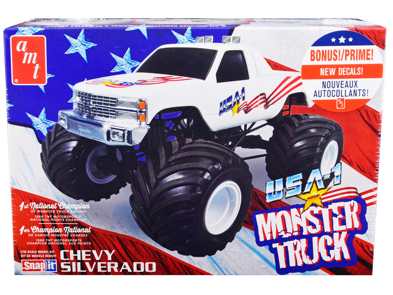 Skill 1 Snap Model Kit Chevrolet Silverado USA-1 Monster Truck 1/32 Scale Model AMT AMT1351M