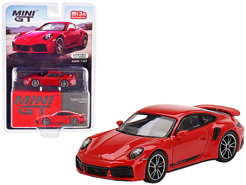 Porsche 911 Turbo S Guards Red Black Stripes Limited Edition 3000 pieces Worldwide 1/64 Diecast Model Car True Scale Miniatures MGT00423