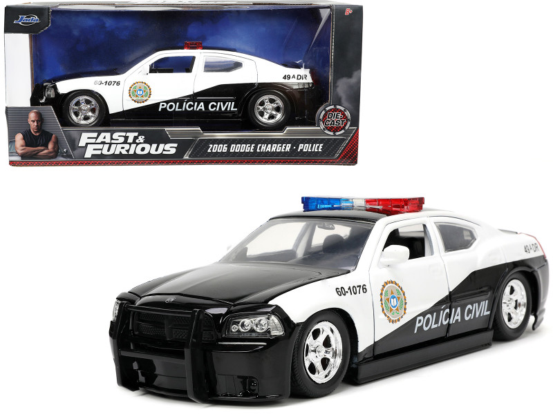 2006 Dodge Charger Police Black White Policia Civil Fast & Furious Series 1/24 Diecast Model Car Jada 33665