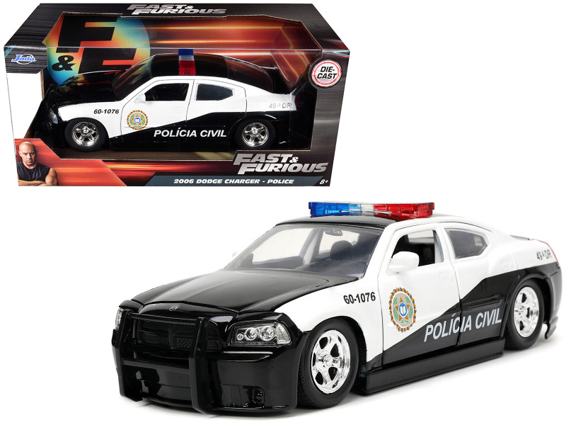 2006 Dodge Charger Police Black White Policia Civil Fast & Furious Series 1/24 Diecast Model Car Jada 33665
