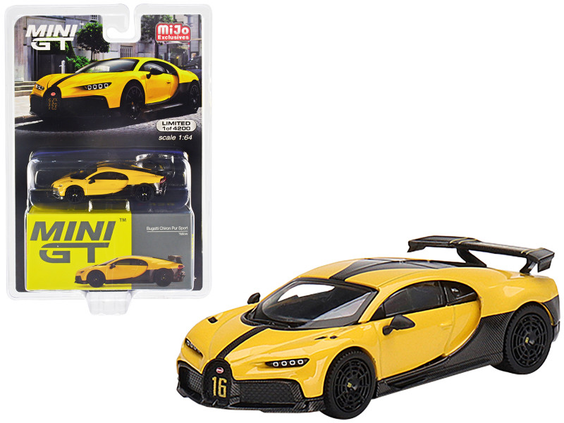 Bugatti Chiron Pur Sport Yellow Carbon Limited Edition 4200 pieces Worldwide 1/64 Diecast Model Car True Scale Miniatures MGT00428
