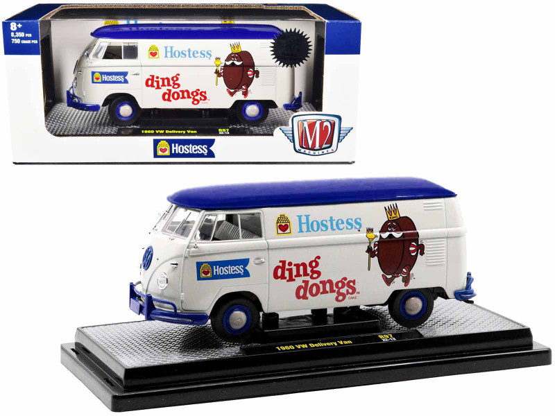 1960 Volkswagen Delivery Van Hostess Ding Dongs Wimbledon White Blue Top Limited Edition 8350 pieces Worldwide 1/24 Diecast Model Car M2 Machines 40300-97A