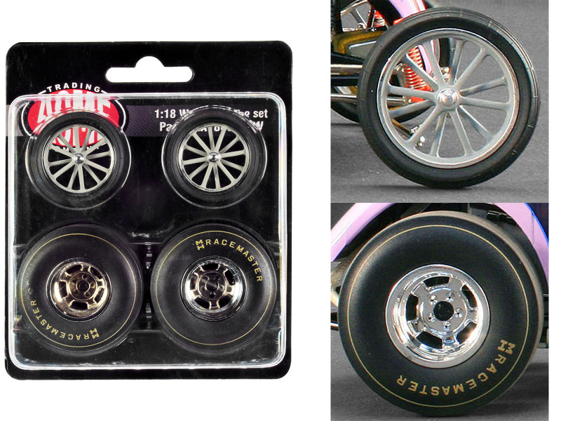 Altered Dragster Chrome Wheels Tires Set 4 pieces Mondello and Mastsubara Altered Dragster 1/18 Scale Models ACME A1800815W
