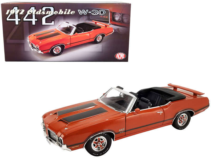1972 Oldsmobile 442 W-30 Convertible Flame Orange Black Stripes Limited Edition 558 pieces Worldwide 1/18 Diecast Model Car ACME A1805624