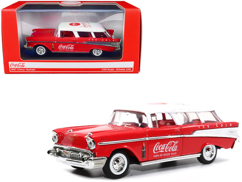 1957 Chevrolet Nomad Coca-Cola Red White Top Red Interior 1/43 Diecast Model Car Motor City Classics 443027