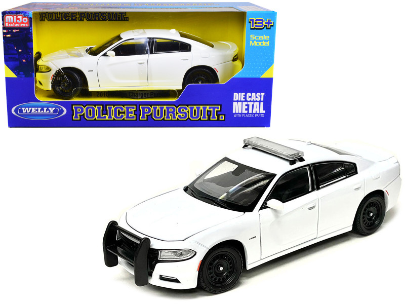 2016 Dodge Charger Pursuit Police Interceptor White Unmarked Police Pursuit Series 1/24 Diecast Model Car Welly 24079P-WWH