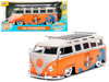 1962 Volkswagen Bus Santa Monica Surf Club Orange White Graphics Roof Rack Surfboard Punch Buggy Series 1/24 Diecast Model Car Jada 34231