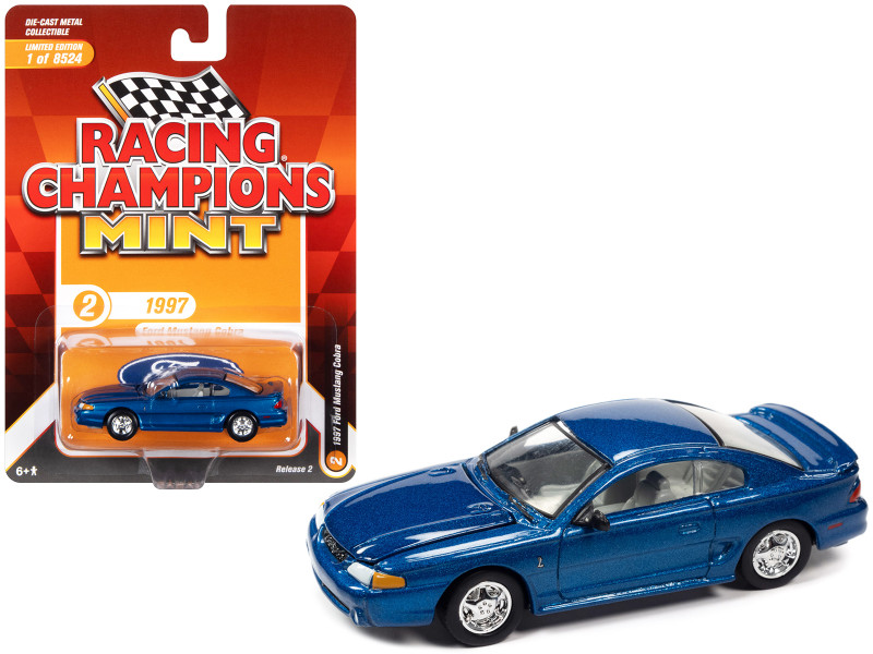 1997 Ford Mustang Cobra Blue Metallic Racing Champions Mint 2022 Release 2 Limited Edition 8524 pieces Worldwide 1/64 Diecast Model Car Racing Champions RC015-RCSP025