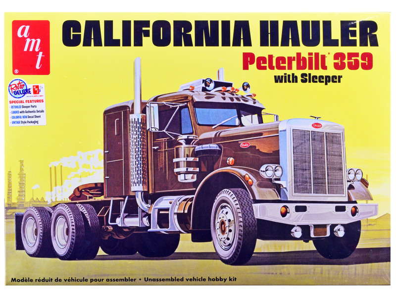 Skill 3 Model Kit Peterbilt 359 California Hauler Sleeper Cab 1/25 Scale Model AMT AMT1327