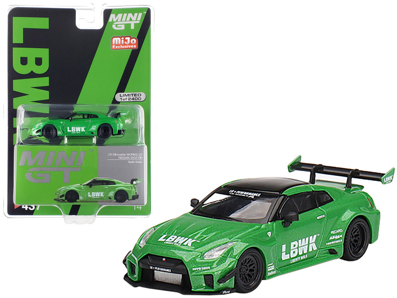 Nissan 35GT-RR Ver.1 LB-Silhouette Works GT LBWK Apple Green Black Top Limited Edition 2400 pieces Worldwide 1/64 Diecast Model Car True Scale Miniatures MGT00437