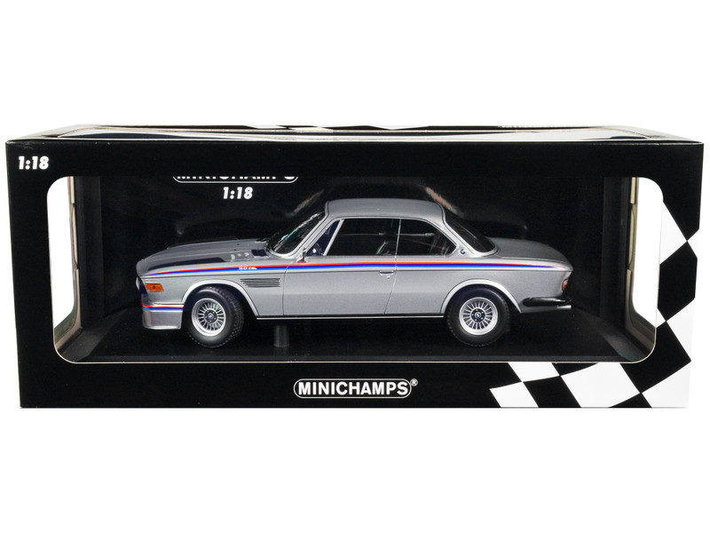 1973 BMW 3.0 CSL Silver Metallic Red Blue Stripes Limited Edition 540 pieces Worldwide 1/18 Diecast Model Car Minichamps 155028135