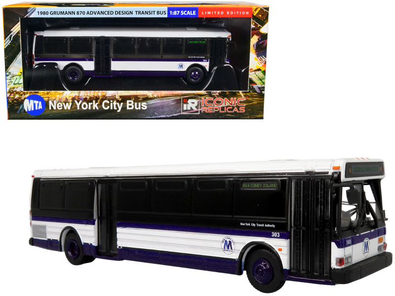 1980 Grumman 870 Advanced Design Transit Bus MTA New York City Bus B64 Coney Island Vintage Bus & Motorcoach Collection 1/87 Diecast Model Iconic Replicas 87-0408