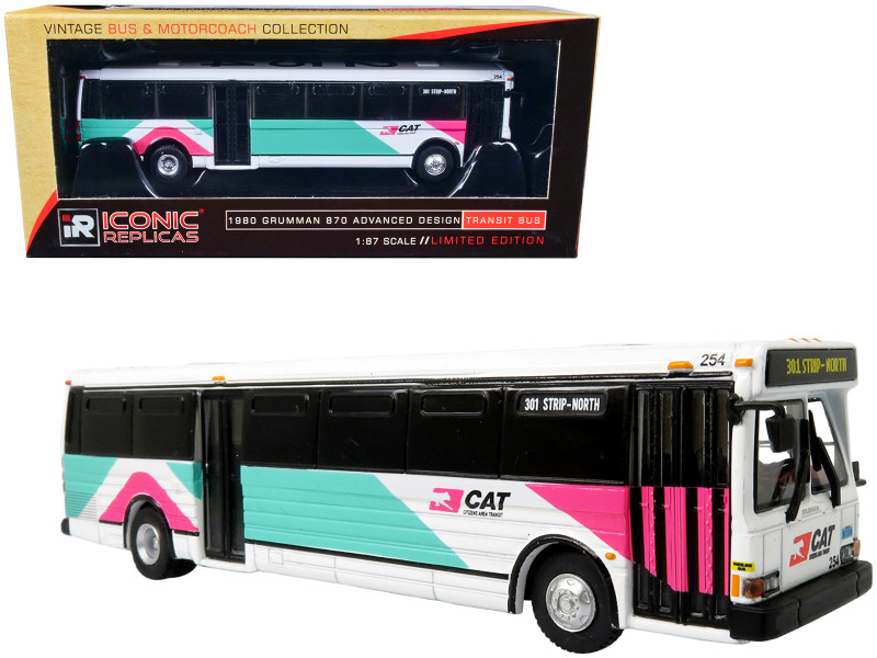 1980 Grumman 870 Advanced Design Transit Bus CAT Citizens Area Transit Las Vegas 301 Strip-North Vintage Bus & Motorcoach Collection 1/87 Diecast Model Iconic Replicas 87-0410
