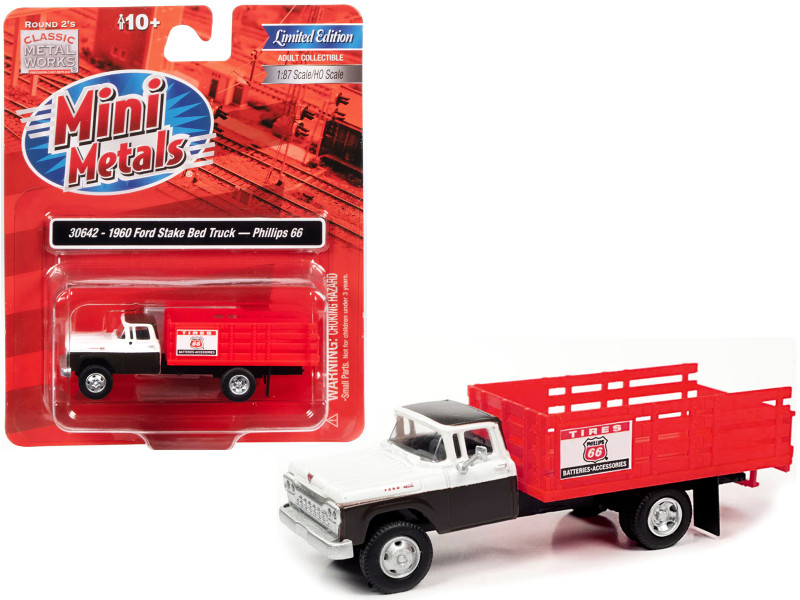 1960 Ford Stake Bed Truck Phillips 66 Black White Red Stakes 1/87 HO Scale Model Car Classic Metal Works 30642