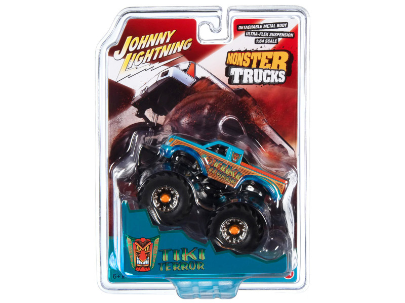 Tiki Terror Monster Truck Who do Voo Doo? Black Wheels Driver Figure Monster Trucks Series 1/64 Diecast Model Johnny Lightning JLSP309