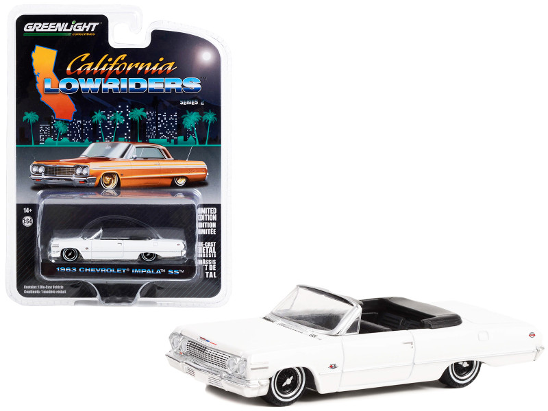 1963 Chevrolet Impala SS Convertible White California Lowriders Series 2 1/64 Diecast Model Car Greenlight 63030C