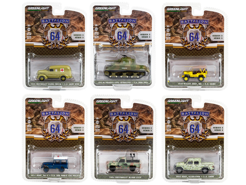 Battalion 64 Set 6 pieces Series 3 1/64 Diecast Models Greenlight 61030